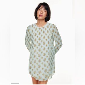 Wilfred Aritzia Women's Floral Pleated Mini Dress Sheer A-Line Puffed Sleeve